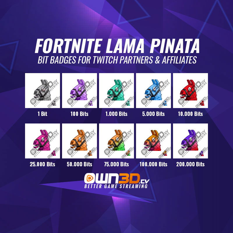 Lama Pinata Twitch Bit Badges - 10 Pack