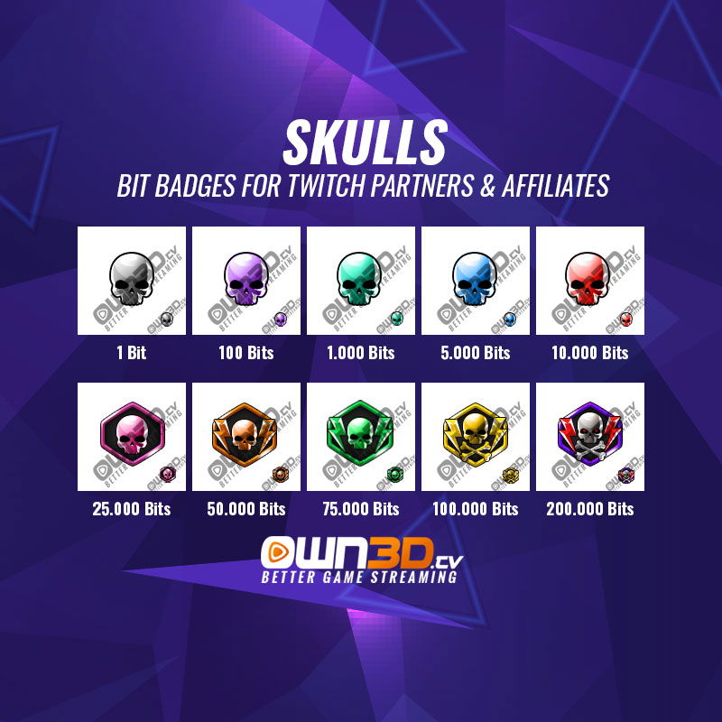 Skulls Twitch Bit Badges - 10 Pack