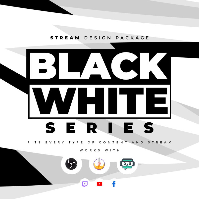 Black White Stream Overlay Package for Kick