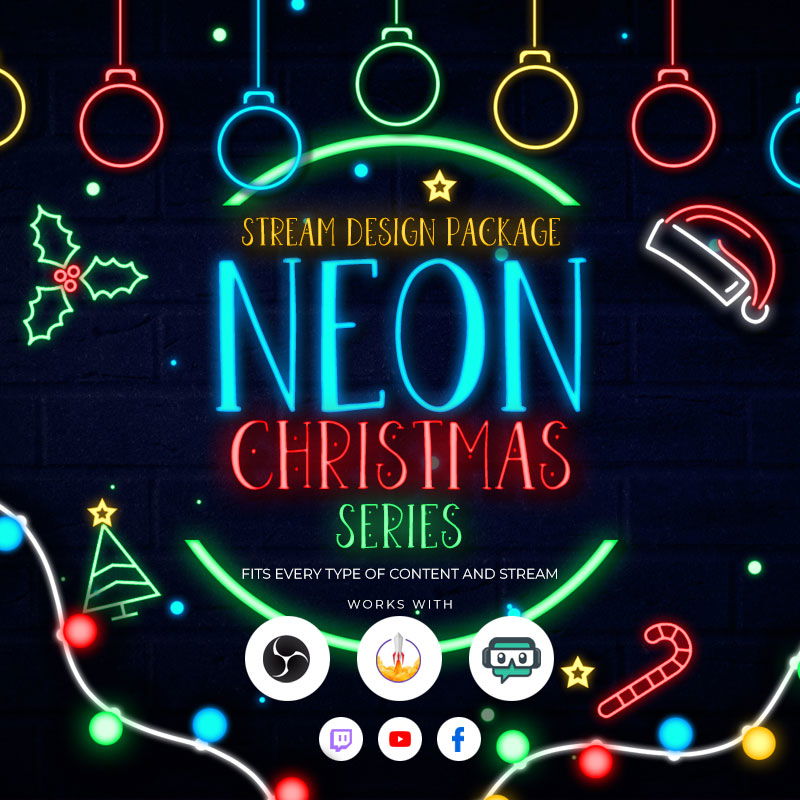 NeonChristmas Stream Overlay Package for Winter